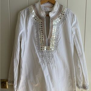 Tory Burch White Tunic with Silver Accents